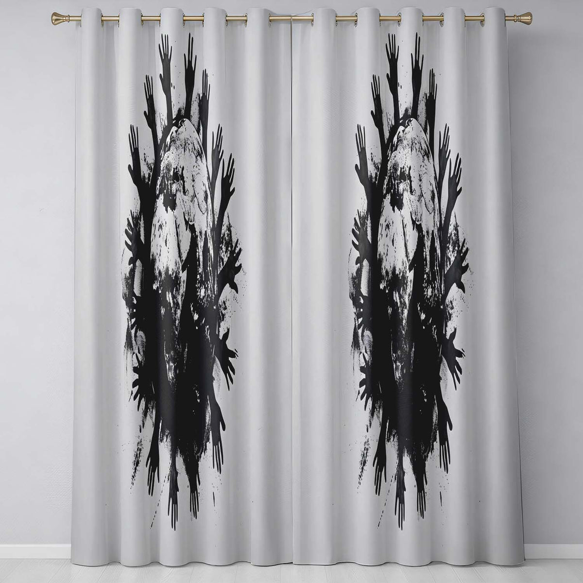 Global Unity Earth With Reaching Hands Monochrome Art Vibrant Artistic Home Decor Readymade Eyelet Ring Top Thermal 100% Blackout Curtains