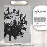 Global Unity Earth With Reaching Hands Monochrome Art, Decorative Comfortable Housewarming Gift - Super Soft Fleece Blanket Bed Sofa Throw