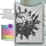 Global Unity Earth With Reaching Hands Monochrome Art, Decorative Comfortable Housewarming Gift - Super Soft Fleece Blanket Bed Sofa Throw