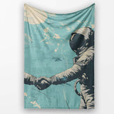Turquoise Astronaut Handshake Space Exploration Art, All Season Comfort, Modern Interior Accent - Super Soft Fleece Blanket Bed Sofa Throw