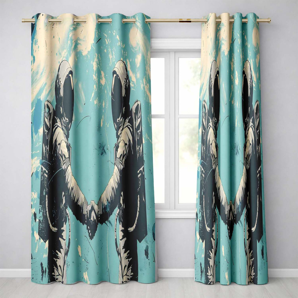 Turquoise Astronaut Handshake Space Exploration Art Vibrant Design for Home Decor Readymade Eyelet Ring Top Thermal 100% Blackout Curtains