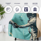 Turquoise Astronaut Handshake Space Exploration Art, All Season Comfort, Modern Interior Accent - Super Soft Fleece Blanket Bed Sofa Throw