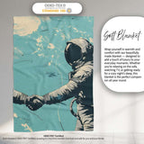 Turquoise Astronaut Handshake Space Exploration Art, All Season Comfort, Modern Interior Accent - Super Soft Fleece Blanket Bed Sofa Throw