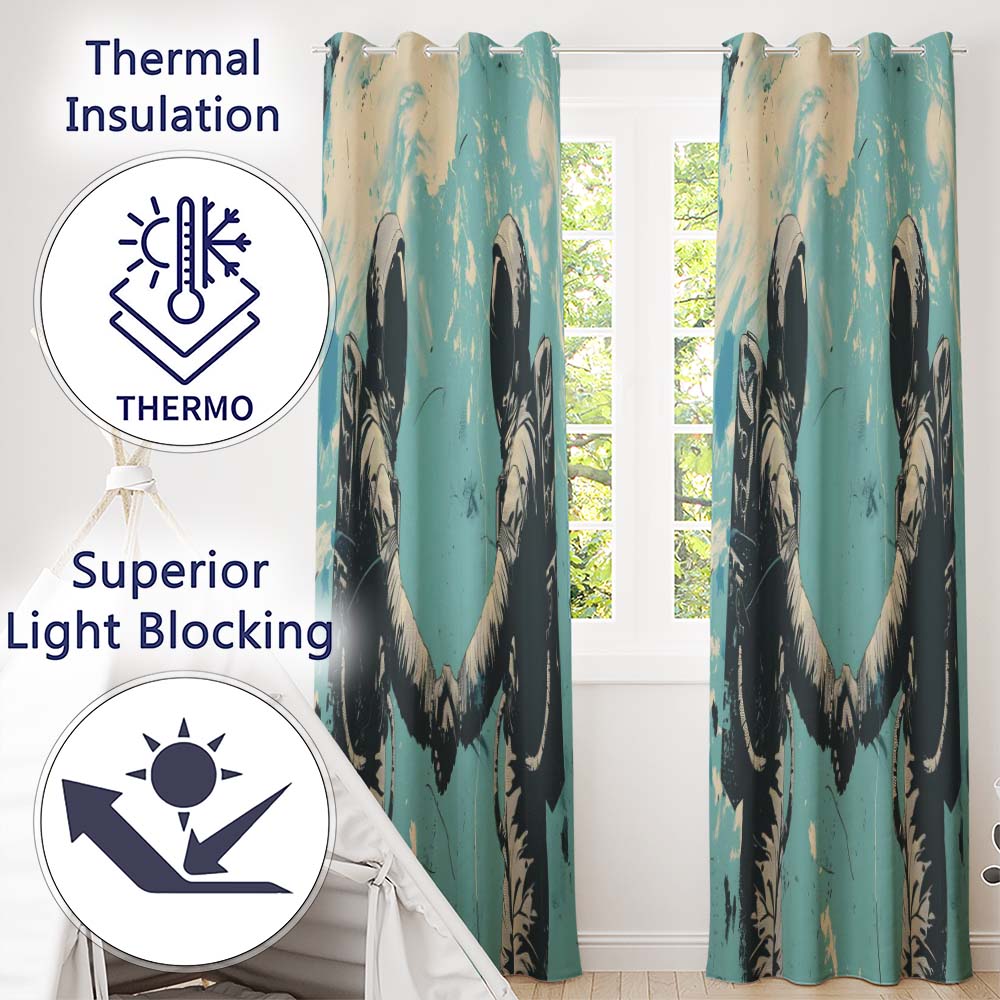 Turquoise Astronaut Handshake Space Exploration Art Vibrant Design for Home Decor Readymade Eyelet Ring Top Thermal 100% Blackout Curtains