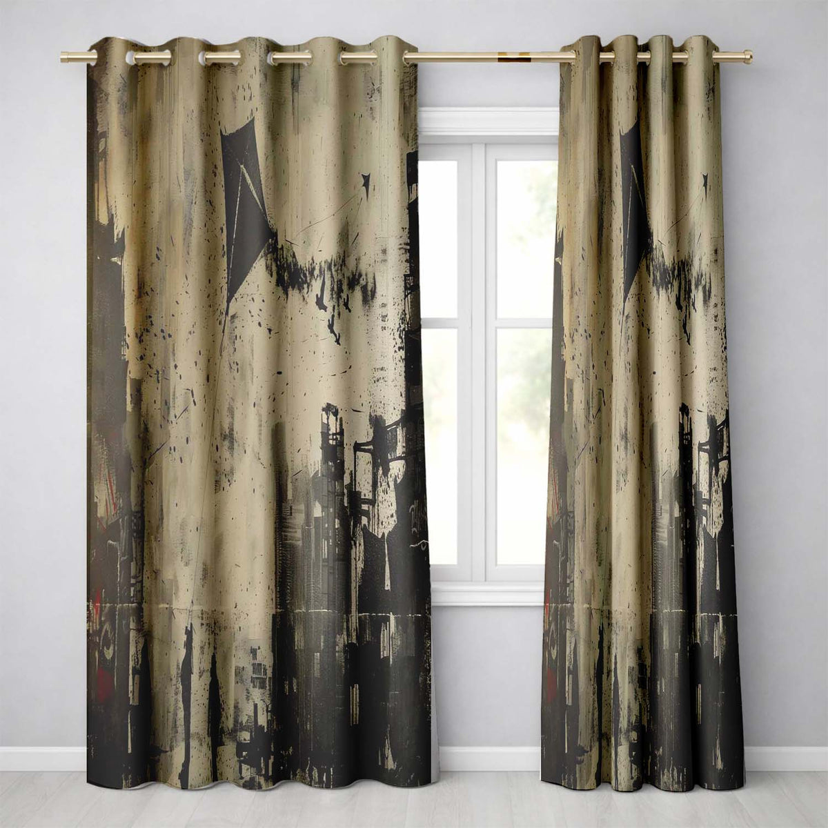 Urban Kite Flying Over Industrial City Silhouette Art Vibrant Artistic Home Decor Readymade Eyelet Ring Top Thermal 100% Blackout Curtains