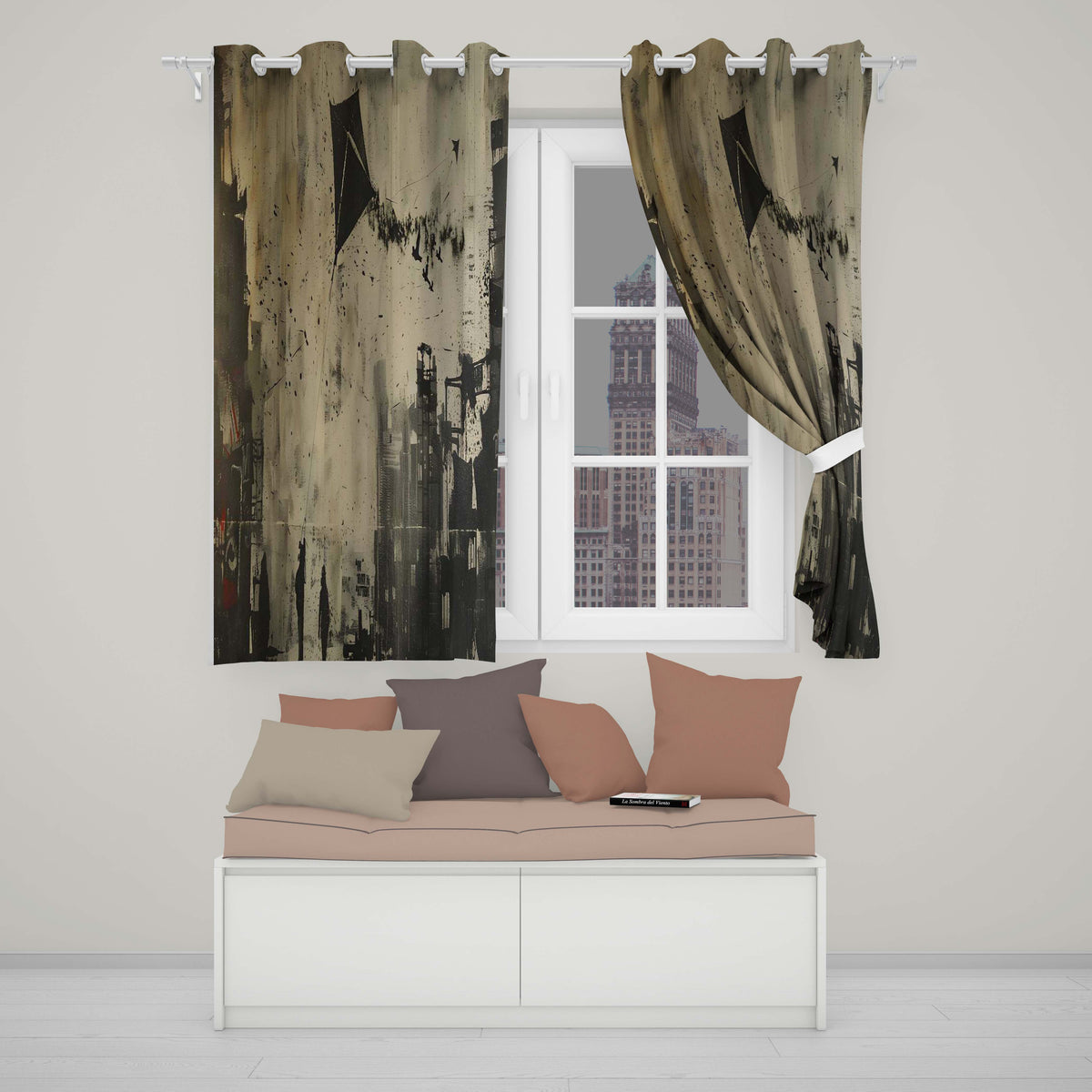 Urban Kite Flying Over Industrial City Silhouette Art Vibrant Artistic Home Decor Readymade Eyelet Ring Top Thermal 100% Blackout Curtains