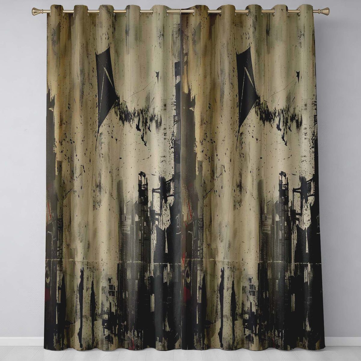 Urban Kite Flying Over Industrial City Silhouette Art Vibrant Artistic Home Decor Readymade Eyelet Ring Top Thermal 100% Blackout Curtains