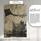 Urban Kite Flying Over Industrial City Silhouette Art, Decorative Comfortable Housewarming Gift - Super Soft Fleece Blanket Bed Sofa Throw