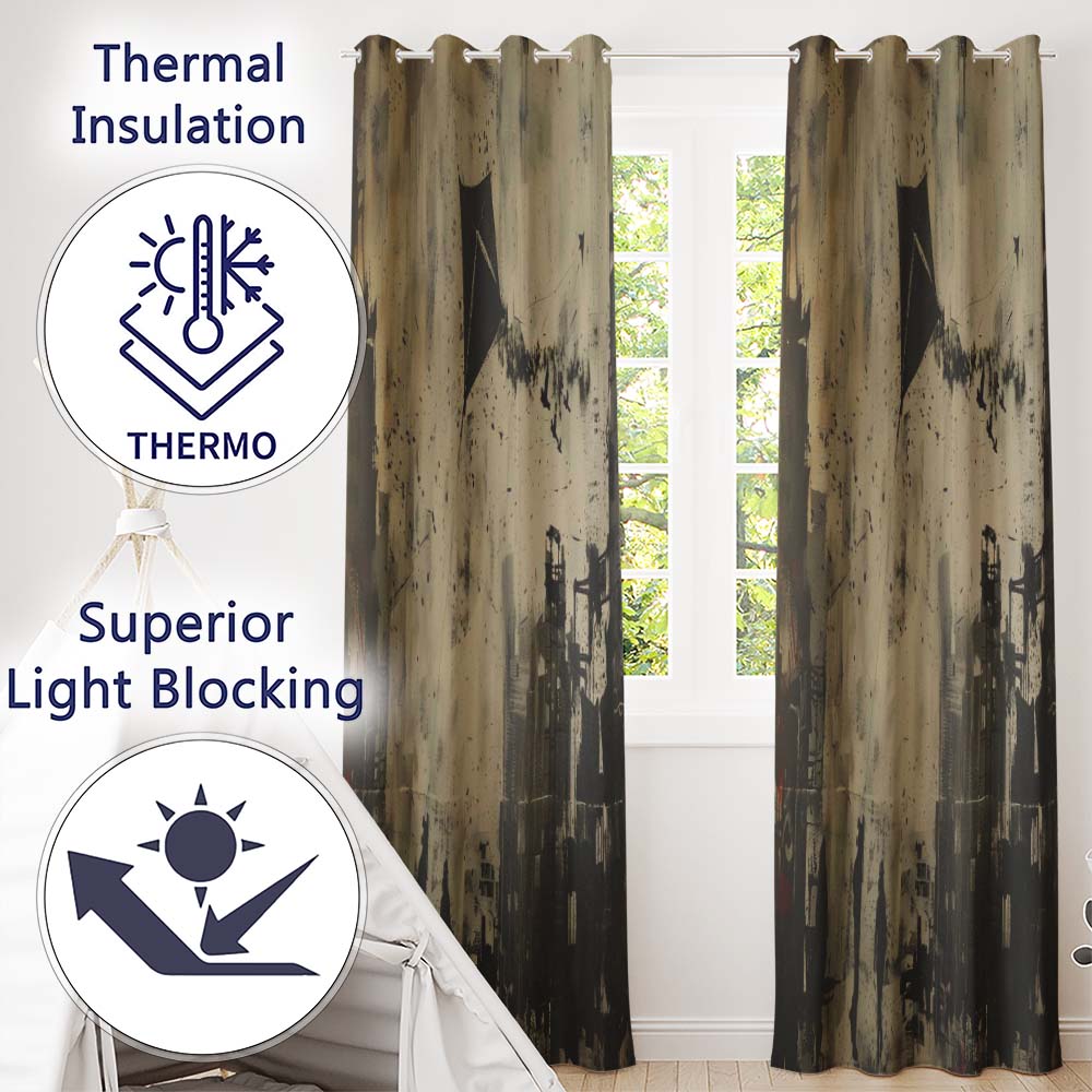 Urban Kite Flying Over Industrial City Silhouette Art Vibrant Artistic Home Decor Readymade Eyelet Ring Top Thermal 100% Blackout Curtains