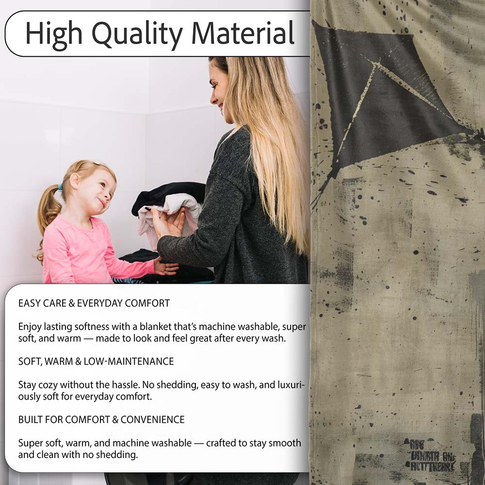 Urban Kite Flying Over Industrial City Silhouette Art, Decorative Comfortable Housewarming Gift - Super Soft Fleece Blanket Bed Sofa Throw