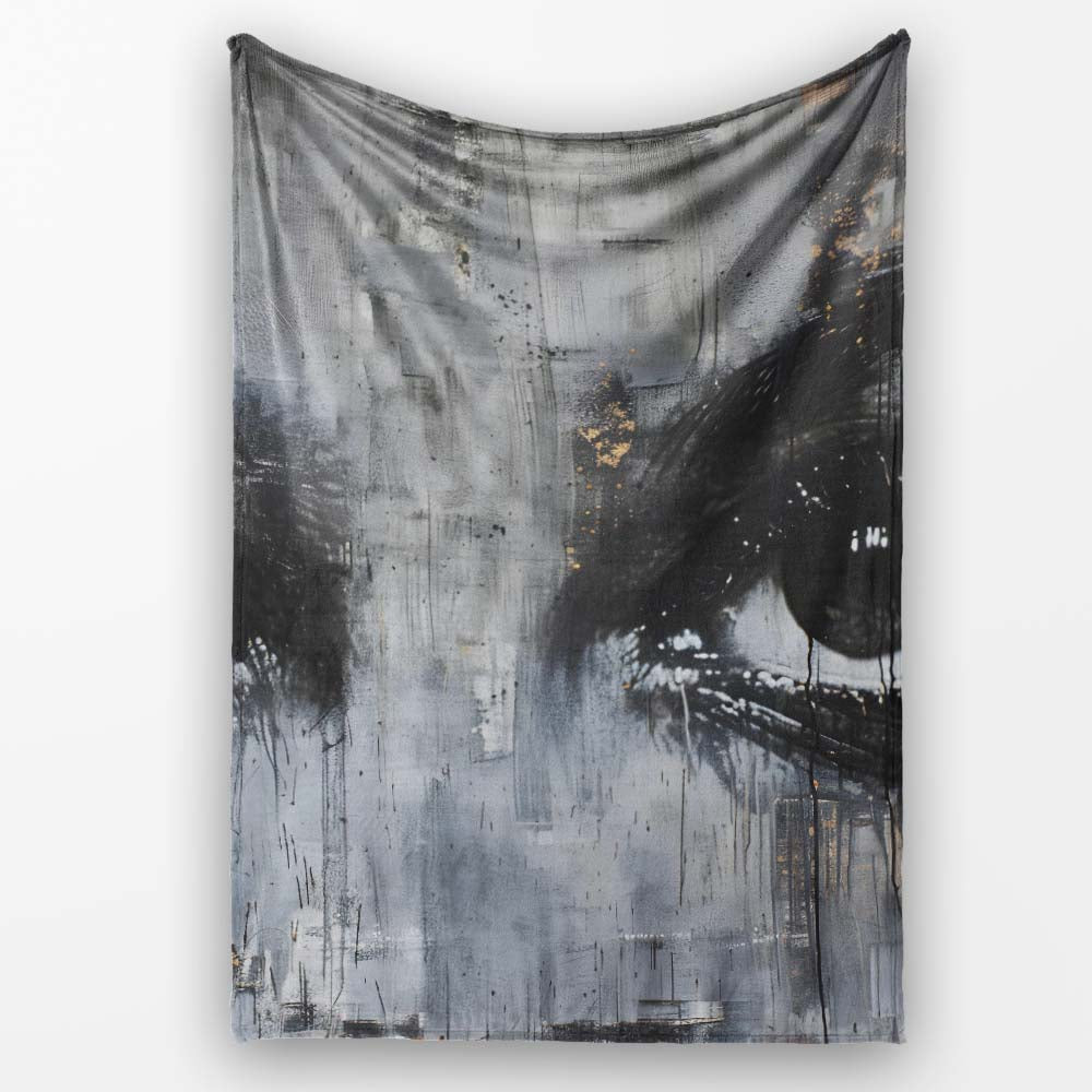 Monochrome Expressive Eyes With Gold Detail Abstract Art, Artistic Comfortable Everyday Comfort - Super Soft Fleece Blanket Bed Sofa Throw