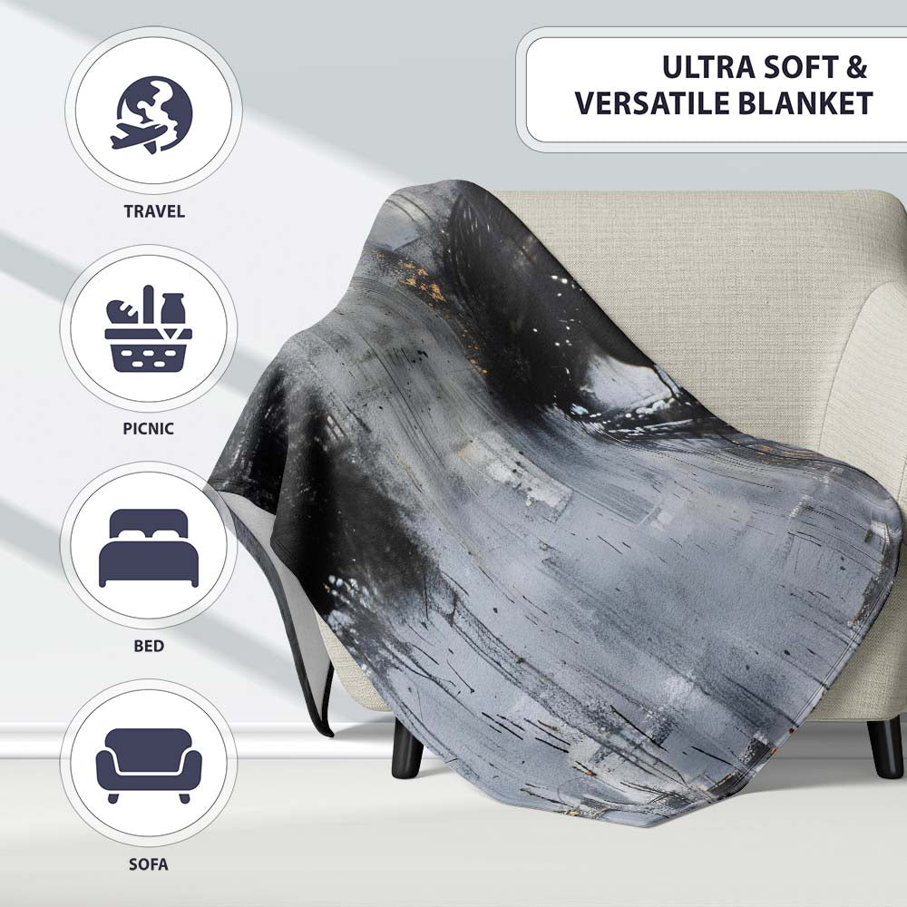 Monochrome Expressive Eyes With Gold Detail Abstract Art, Artistic Comfortable Everyday Comfort - Super Soft Fleece Blanket Bed Sofa Throw
