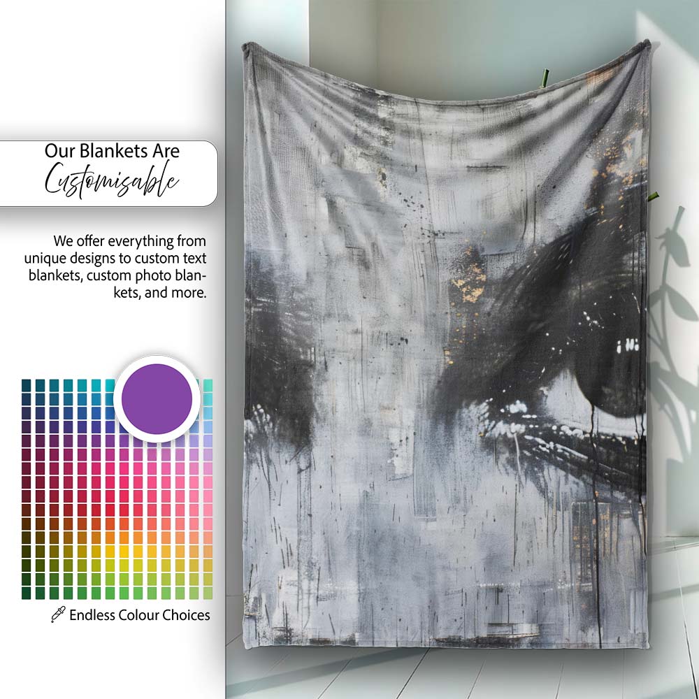 Monochrome Expressive Eyes With Gold Detail Abstract Art, Artistic Comfortable Everyday Comfort - Super Soft Fleece Blanket Bed Sofa Throw