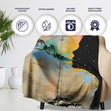 Girl Blowing Reflective Bubbles Colourful Street Art, Lightweight Comfortable Decorative Accent - Super Soft Fleece Blanket Bed Sofa Throw