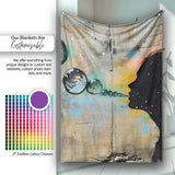 Girl Blowing Reflective Bubbles Colourful Street Art, Lightweight Comfortable Decorative Accent - Super Soft Fleece Blanket Bed Sofa Throw