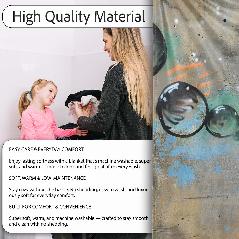 Girl Blowing Reflective Bubbles Colourful Street Art, Lightweight Comfortable Decorative Accent - Super Soft Fleece Blanket Bed Sofa Throw