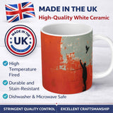 Red Minimal Figure Reaching for Flying Bird Art 11oz Ceramic Coffee Tea Mug White Large Handle