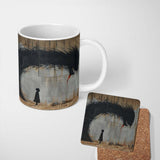 Giant Black Crow Looming Over Solitary Child Street Art 11oz Ceramic Coffee Tea Mug White Large Handle