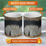 Giant Black Crow Looming Over Solitary Child Street Art 11oz Ceramic Coffee Tea Mug White Large Handle