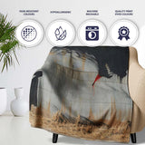 Giant Black Crow Looming Over Solitary Child Street Art, Artistic Comfortable Decorative Accent - Super Soft Fleece Blanket Bed Sofa Throw