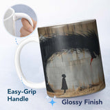 Giant Black Crow Looming Over Solitary Child Street Art 11oz Ceramic Coffee Tea Mug White Large Handle
