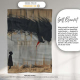 Giant Black Crow Looming Over Solitary Child Street Art, Artistic Comfortable Decorative Accent - Super Soft Fleece Blanket Bed Sofa Throw