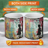 Children Holding Hands Colourful Graffiti Silhouette 11oz Ceramic Coffee Tea Mug White Large Handle