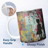 Children Holding Hands Colourful Graffiti Silhouette 11oz Ceramic Coffee Tea Mug White Large Handle