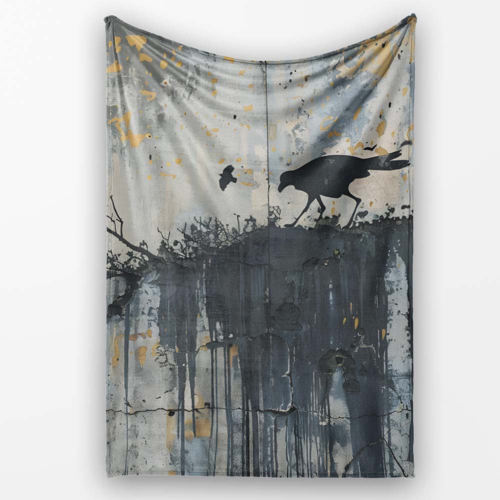 Minimalist Black Crow on Weathered Concrete Wall, All Season Comfort, Gift for Adults and Teens - Super Soft Fleece Blanket Bed Sofa Throw