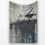 Minimalist Black Crow on Weathered Concrete Wall, All Season Comfort, Gift for Adults and Teens - Super Soft Fleece Blanket Bed Sofa Throw