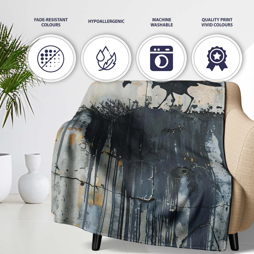 Minimalist Black Crow on Weathered Concrete Wall, All Season Comfort, Gift for Adults and Teens - Super Soft Fleece Blanket Bed Sofa Throw
