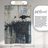Minimalist Black Crow on Weathered Concrete Wall, All Season Comfort, Gift for Adults and Teens - Super Soft Fleece Blanket Bed Sofa Throw