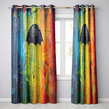 Black Umbrella on Vibrant Rainbow Abstract Background Elegant Wall Art Home Decor Readymade Eyelet Ring Top Thermal 100% Blackout Curtains