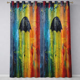 Black Umbrella on Vibrant Rainbow Abstract Background Elegant Wall Art Home Decor Readymade Eyelet Ring Top Thermal 100% Blackout Curtains