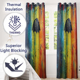 Black Umbrella on Vibrant Rainbow Abstract Background Elegant Wall Art Home Decor Readymade Eyelet Ring Top Thermal 100% Blackout Curtains
