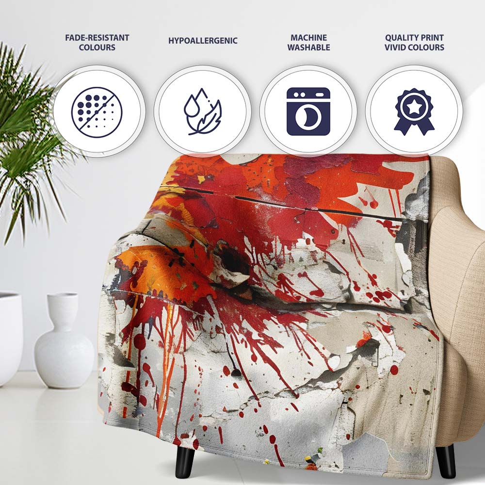 Red Phoenix Rising From Cracked Wall Street Art, Bedroom Living Room Accent, All Season Comfort - Super Soft Fleece Blanket Bed Sofa Throw