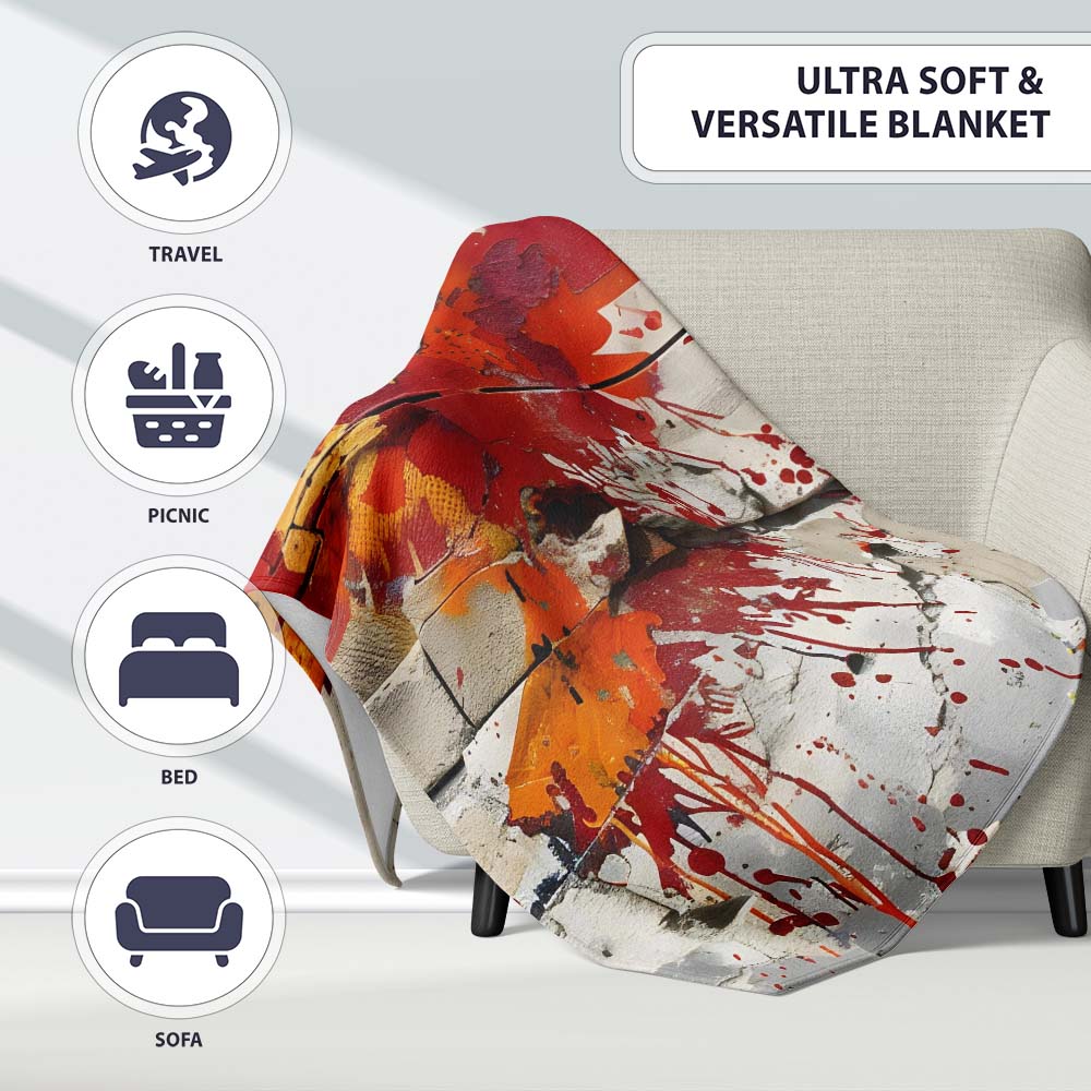 Red Phoenix Rising From Cracked Wall Street Art, Bedroom Living Room Accent, All Season Comfort - Super Soft Fleece Blanket Bed Sofa Throw