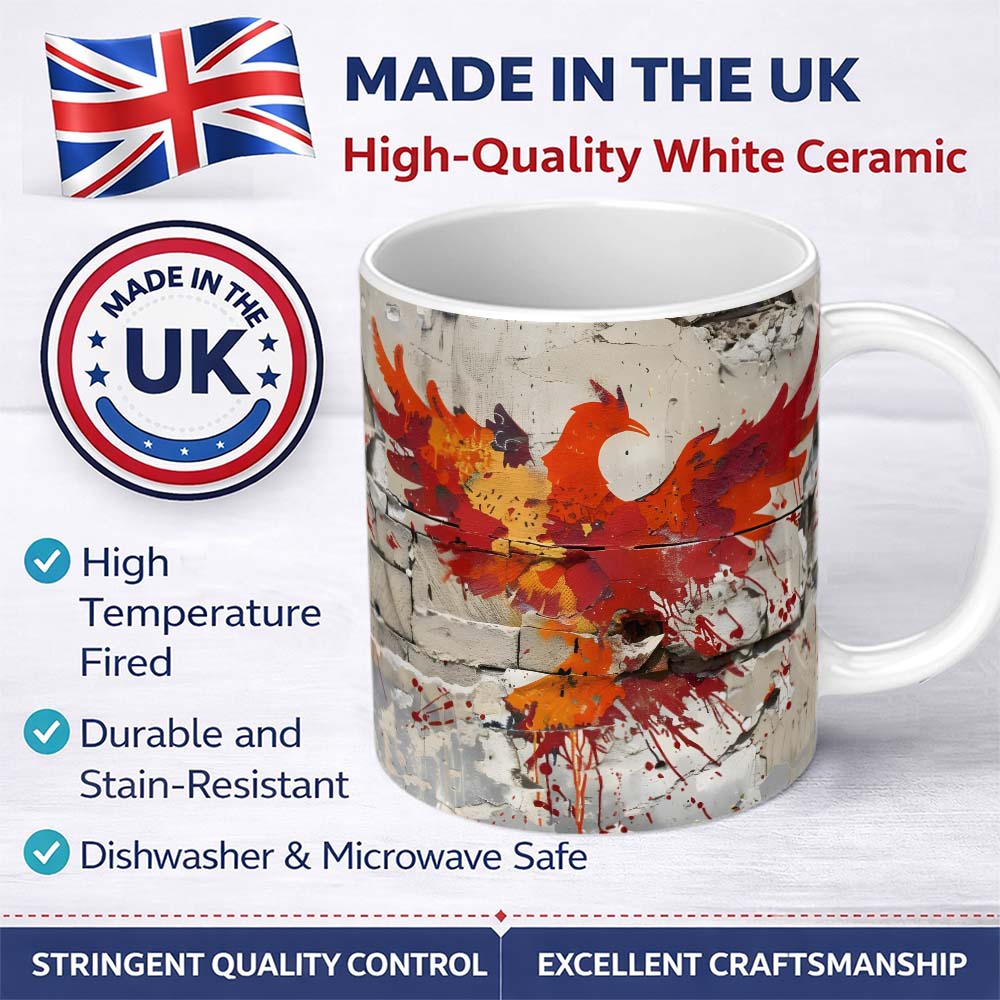 Red Phoenix Rising From Cracked Wall Street Art 11oz Ceramic Coffee Tea Mug White Large Handle