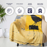 Black Crow Perched on Yellow Utility Box Street Art, All Season Comfort, Modern Interior Accent - Super Soft Fleece Blanket Bed Sofa Throw