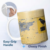 Black Crow Perched on Yellow Utility Box Street Art 11oz Ceramic Coffee Tea Mug White Large Handle