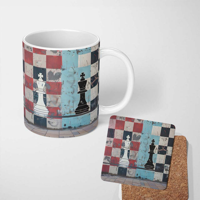 Black and White Chess Kings Graffiti Strategy Art 11oz Ceramic Coffee Tea Mug White Large Handle