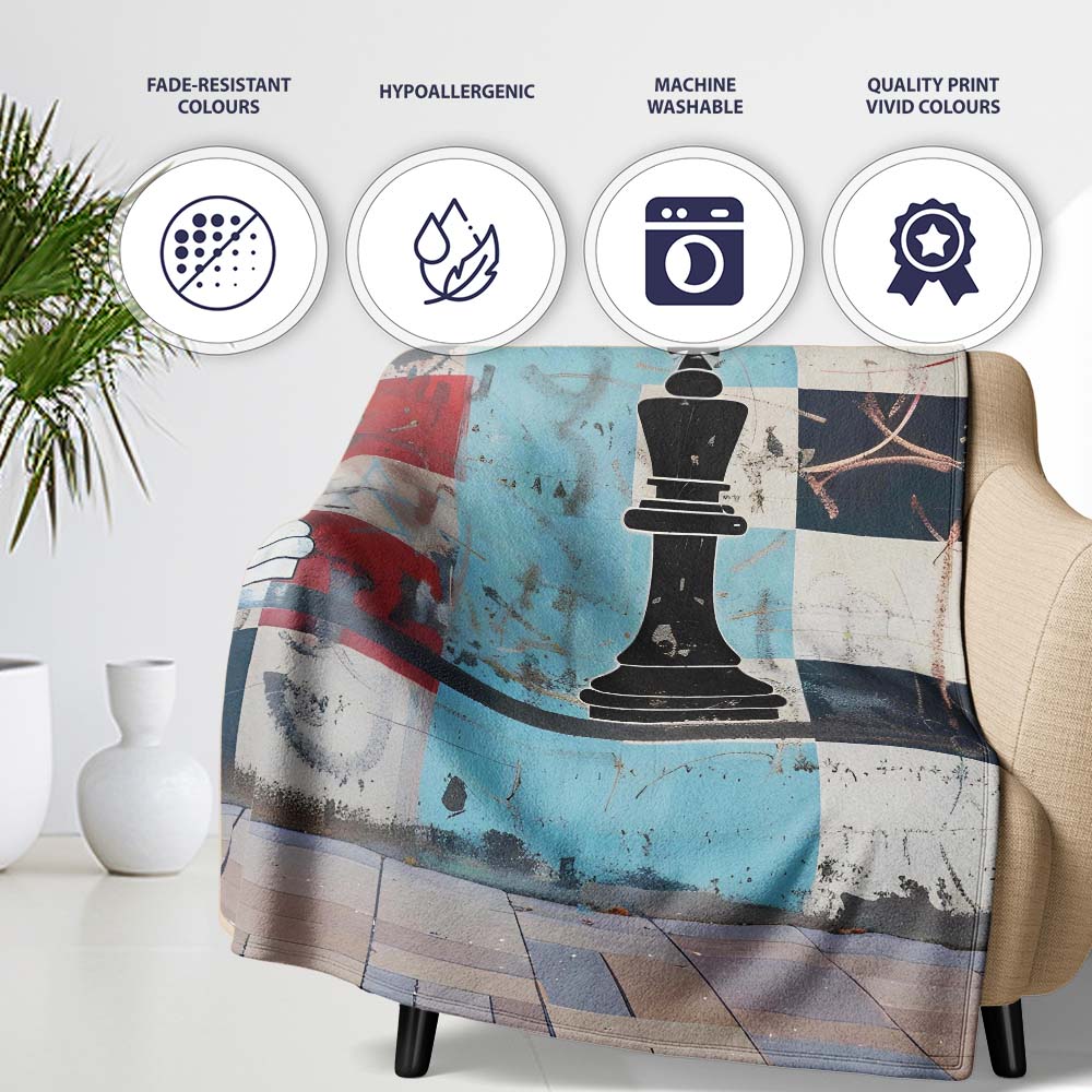 Black and White Chess Kings Graffiti Strategy Art, All Season Comfort, Comfortable Everyday Use - Super Soft Fleece Blanket Bed Sofa Throw