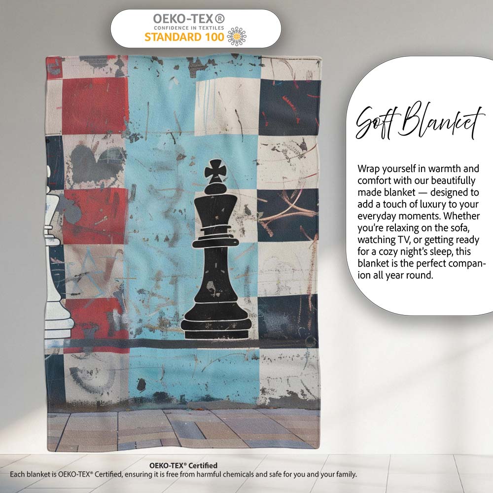 Black and White Chess Kings Graffiti Strategy Art, All Season Comfort, Comfortable Everyday Use - Super Soft Fleece Blanket Bed Sofa Throw