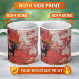 Silhouette Holding Wildflowers Against Red Brick Wall 11oz Ceramic Coffee Tea Mug White Large Handle