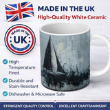 Black Sailing Boat on Pale Blue Abstract Sea 11oz Ceramic Coffee Tea Mug White Large Handle
