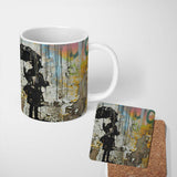 Child Holding Umbrella on Weathered Colourful Wall 11oz Ceramic Coffee Tea Mug White Large Handle