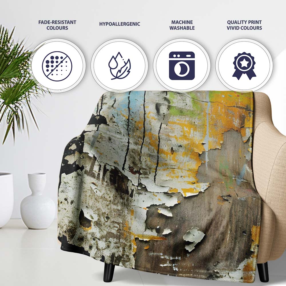 Child Holding Umbrella on Weathered Colourful Wall, All Season Comfort, Stylish Room Decoration - Super Soft Fleece Blanket Bed Sofa Throw