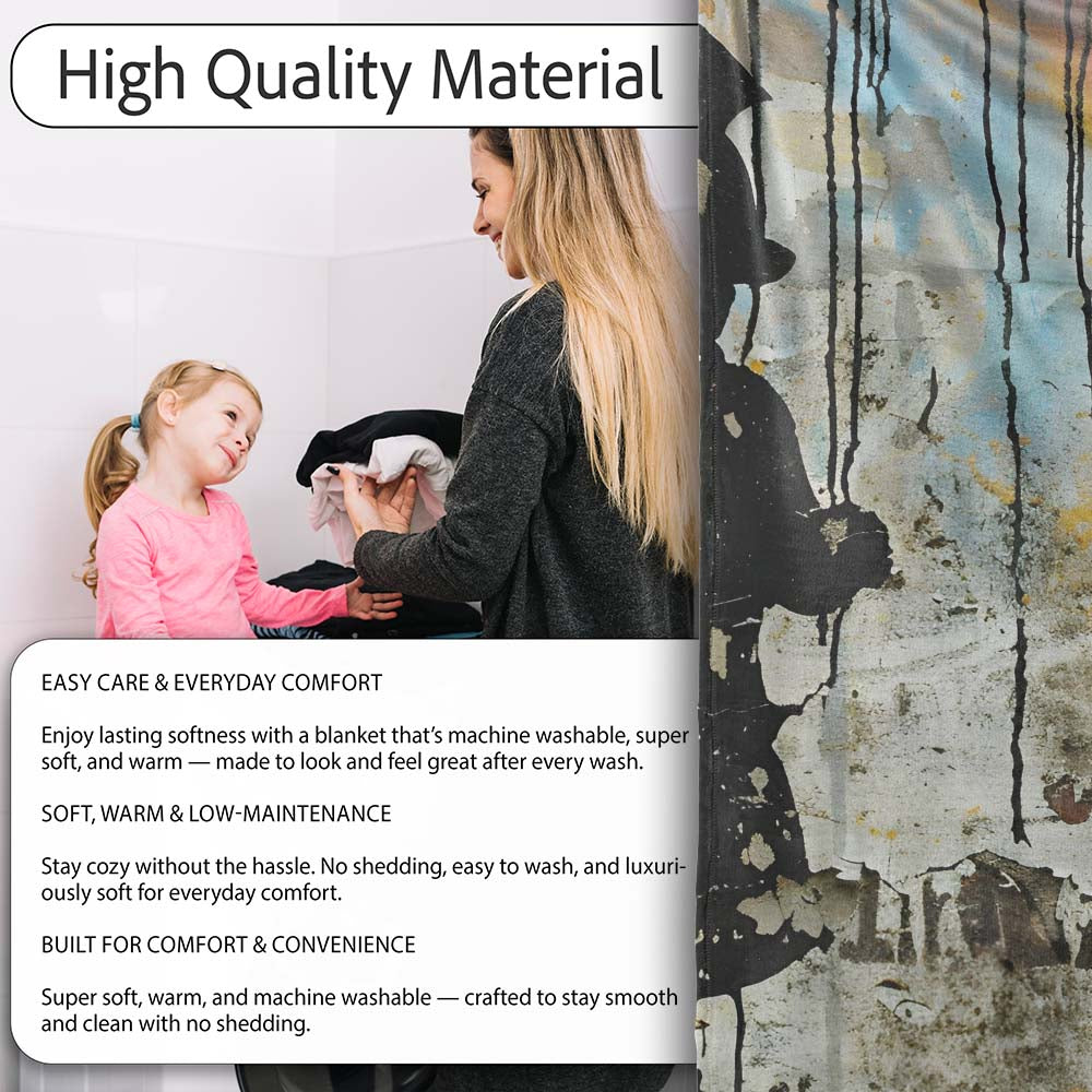 Child Holding Umbrella on Weathered Colourful Wall, All Season Comfort, Stylish Room Decoration - Super Soft Fleece Blanket Bed Sofa Throw