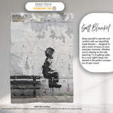 Lonely Child Sitting by Urban Bench Street Art, Lightweight Warm Gift, Comfortable Everyday Use - Super Soft Fleece Blanket Bed Sofa Throw
