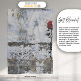 Single Red Rose on Distressed White Wall, Bedroom Living Room Accent, Gift for Adults and Teens - Super Soft Fleece Blanket Bed Sofa Throw